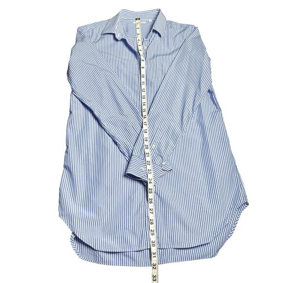 Uniqlo | Women | Blue Stripe Cotton Poplin Casual LS Button Up Shirt | Medium - Picture 7 of 11